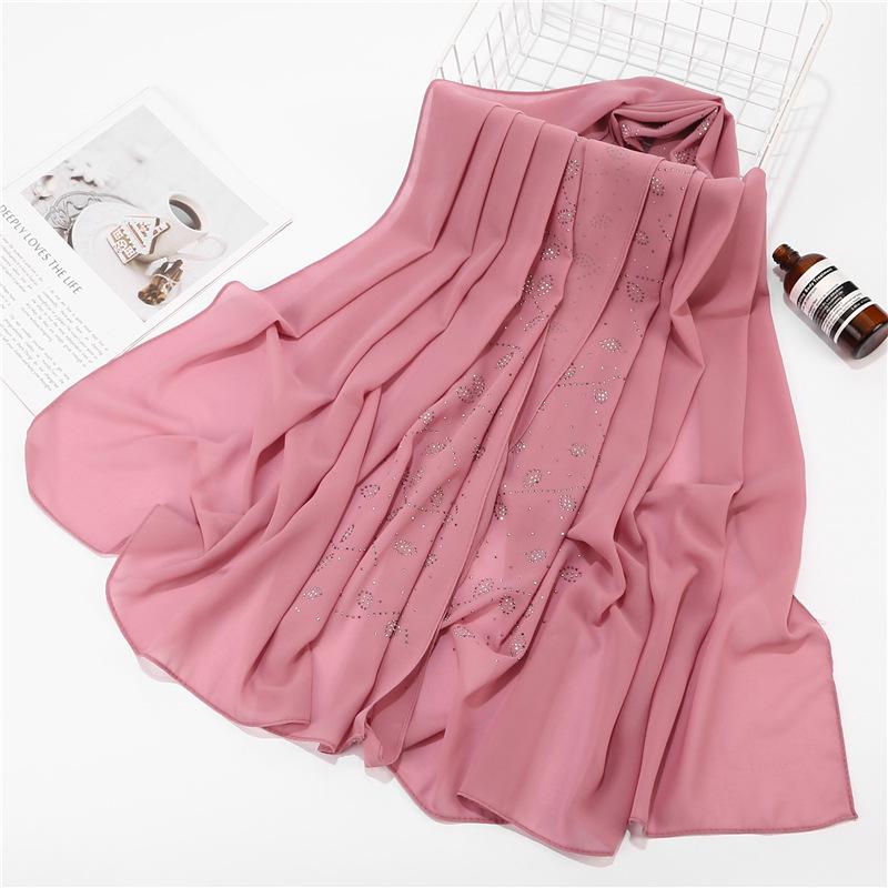 Women Chiffon Scarf Hijabs For Women Leaf Diamond Crystal Scarf Hijab Shawls Wraps Muslim Fashion Hijab Scarf Ramadan Shawl