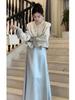 2025 Spring Women's Chinese Jacquard Frog Button Coat with Satin Midi Skirt Set