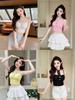 #Human Cotton Top, Short Slim-fit Sling Vest, Neck-hanging Love Buckle, Decorative Niche Splicing Lace