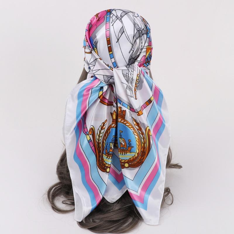 New 90 * CM Satin Square Scarf, Women's Headscarf, Scarf CO Contrasting Color Shawl Striped Simple Model
