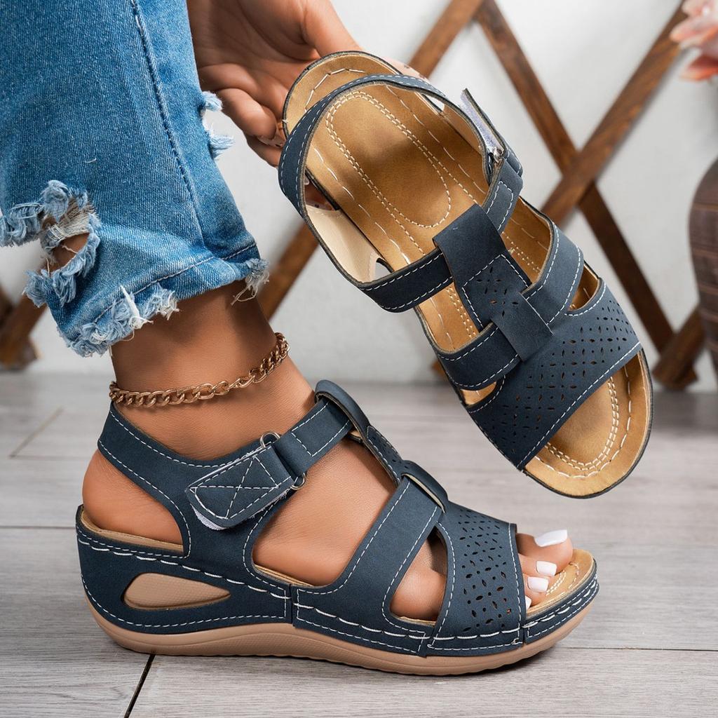 2025 Summer New Hollow Sandals Large Women's Thick Bottom Slope Heel Fashion Sandals