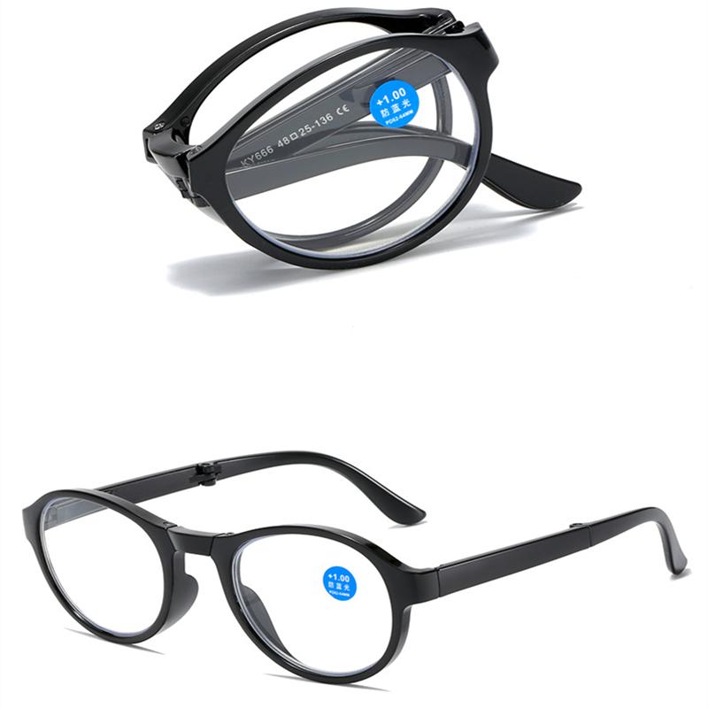 Fashionable Folding Reading Glasses for the Elderly with Anti-Blue Light Lenses and Spring Hinges, Includes Protective Case