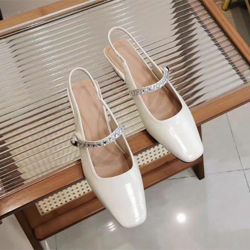 Square Toe Comfort Shoes for Women 2025 Summer Buckle Strap Block Heels Rhinestone Sandals Suit Female Beige Low Chunky Spring