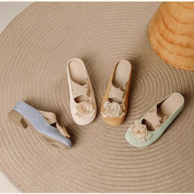 Camellia bag head half slippers women's outer wear 2025 new summer lazy one pedal cool slippers flat shoes