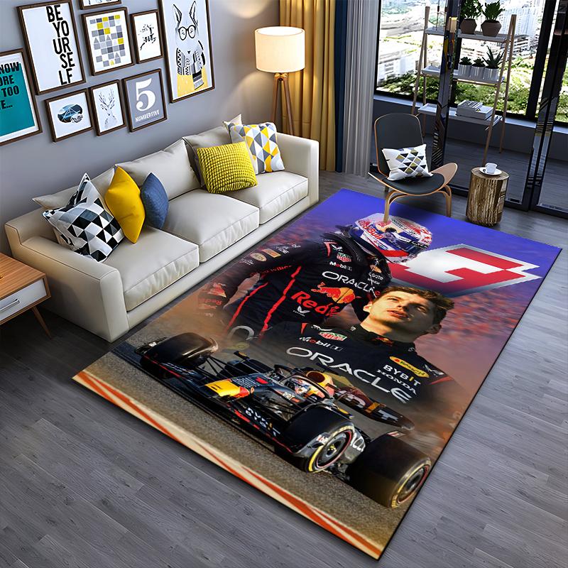 F1 Rennteppich, Max Verstappen Red Bull Oracle Racing Anzug Helm Auto Blaupause, Motorsport Fan Deko, Rutschfeste Matte