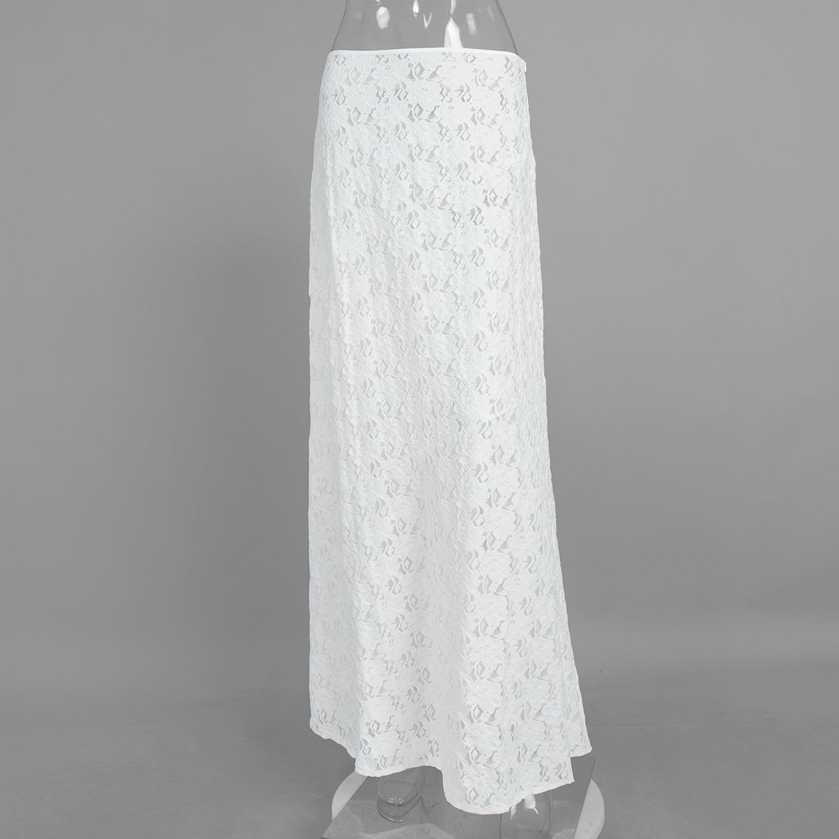 

Designer Street Style White Jacquard Sheer Low-Waist Ankle-Length Lace Pencil Skirt, Versatile European American Fashion Women s Skirt L білий
