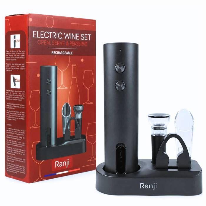 Ranji - Kit Tire Bouchon Électrique Rechargeable USB C, Coffret Ouvre Bouteille Électrique Automatique
