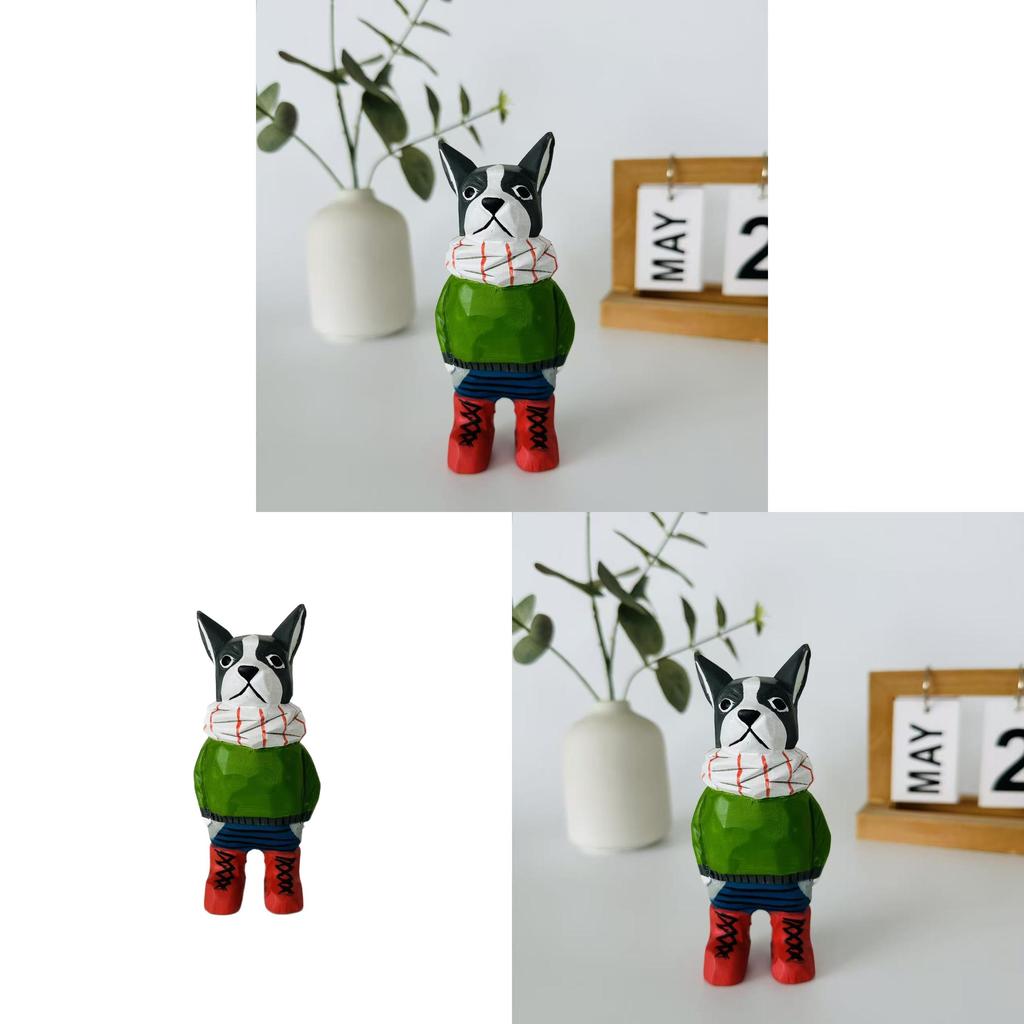 Wooden French Bulldog Figurine Creative Desk Decor Handcrafted Home Office Gift For Animal Lovers