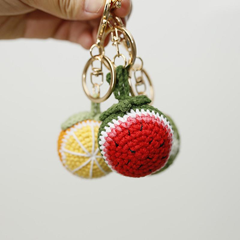 Creative Fruit Series Crochet Keychain Pendant Cute Mango Keyrings Hand Knit Keyrings Exquisite Backpack Decoration Gifts