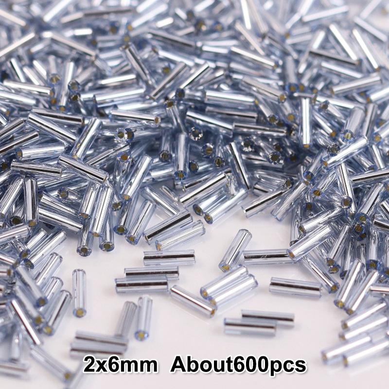2x6mm Colorful Silver Core Czech Glass Seed Bugle Beads Tube Spacer Beads For Jewelry Making Garment Sewing Accessory