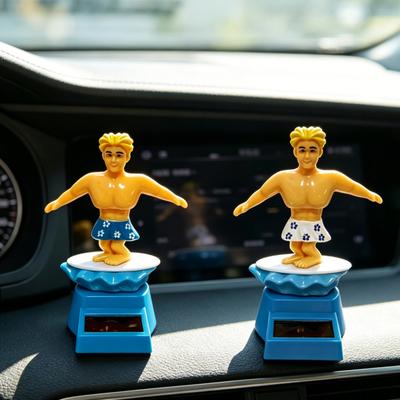 Surfer Boy Solar Car Nodding Toy, Cartoon Bobblehead for Dashboard, Auto Swing Shaking Figure for Office Desk