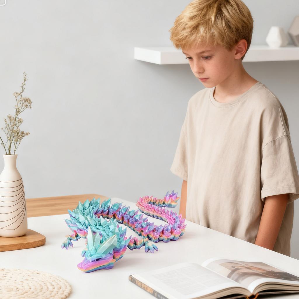 12-дюймовий гнучкий 3D-друкований дракон з очима, шарнірні 3D-друковані тварини, 3D-друковані іграшки для лікування тривоги та СДУГ, унікальний домашній декор