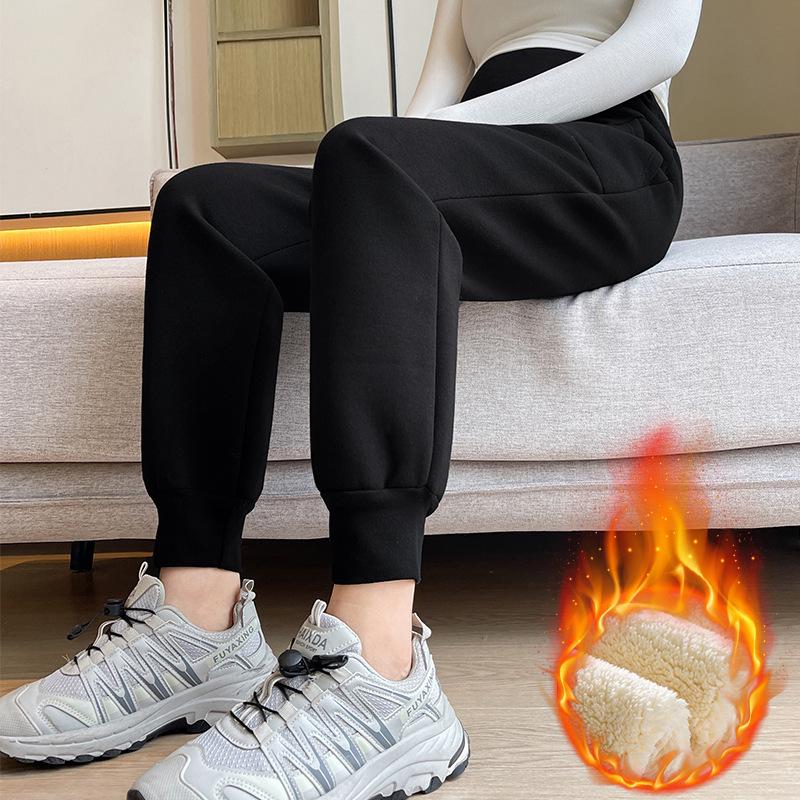 Winter 2025 Maternity Fleece-Lined Lambswool Cotton Sweatpants - Plus Size & Thickened for Warmth L [Fits 110-135 lbs]