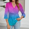 Women's Casual V-neck Gradient Print Three-quarter Sleeve Fashion Top