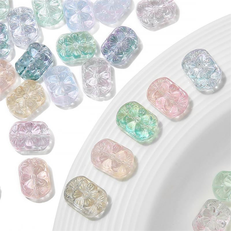 Crystal Glass Beads Double Straight Hole Flower Card Spacers for DIY 10 Pcs