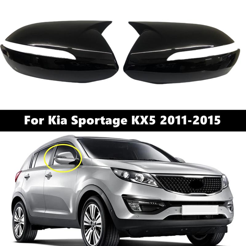 2PCS Car Rearview Side Mirror Cover Wing Cap For Kia Sportage KX5 2011 2012 2013 2014 2015 Glossy Black/Carbon Look Mirror Caps