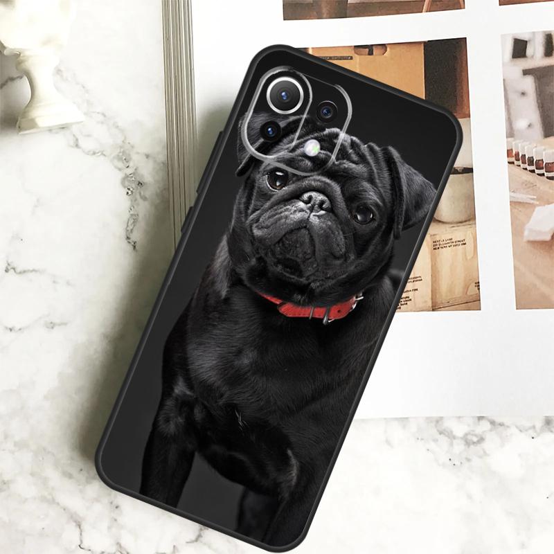 Cute Black Pug Dog Case For Xiaomi 14 Pro 13 Ultra 11T 12T 13T 12 Lite POCO X6 Pro M6 X3 X4 X5 M5s F3 F5 Cover