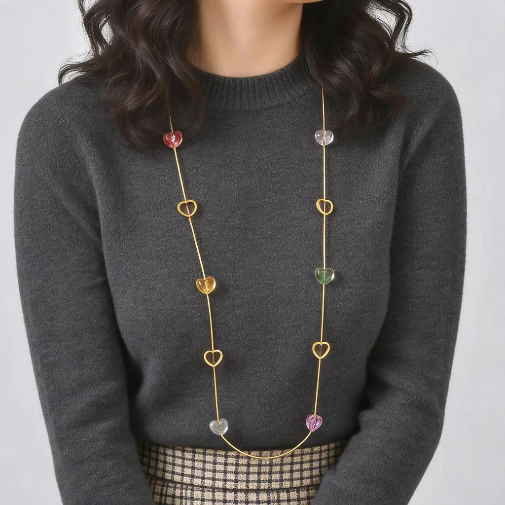 Long Pendant Stackable Necklace for Women Luxury Glass Stainless Steel Chain Necklaces Fashion Charm Wedding Banquet Jewelry