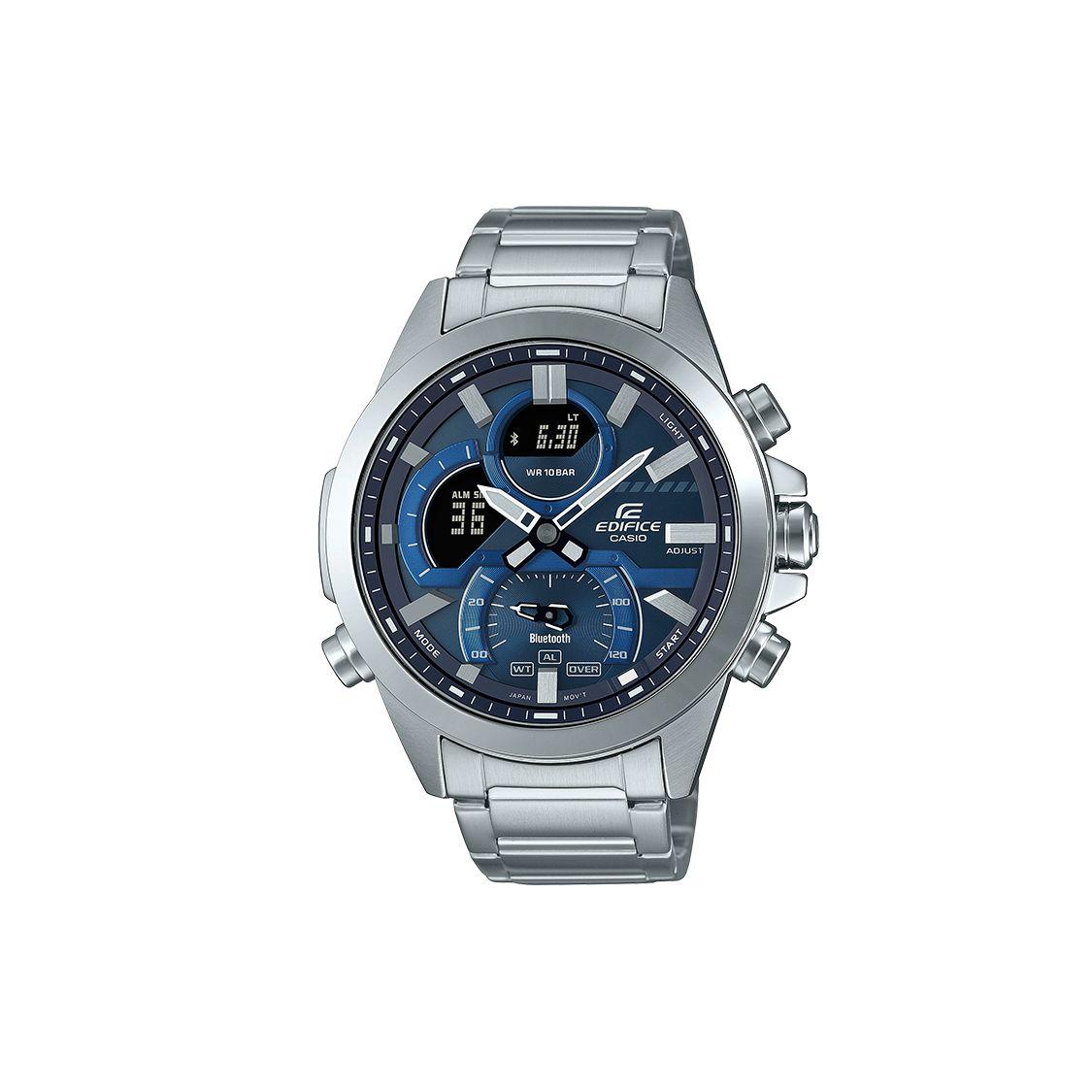 Casio Edifice Series Luminous 100M Water Resistant Quartz Movement Stainless Steel Strap Watch Men watches blue ECB-30D-2A Blue Dial