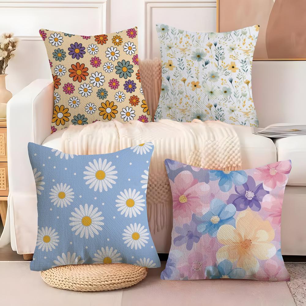 FFloral Pattern Cushion Cover Natural Linen Organic Fabric DoubleSided Printing Sofa Home Decor Breathable Bed Pillow