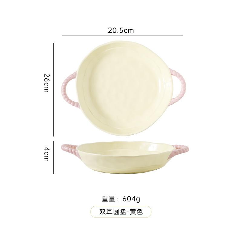 Ins Color Matching Advanced Sense Ceramic Handle Bowl Baking Bowl Atmosphere High Value Instant Noodle Bowl Salad Fruit Yogurt Bowl