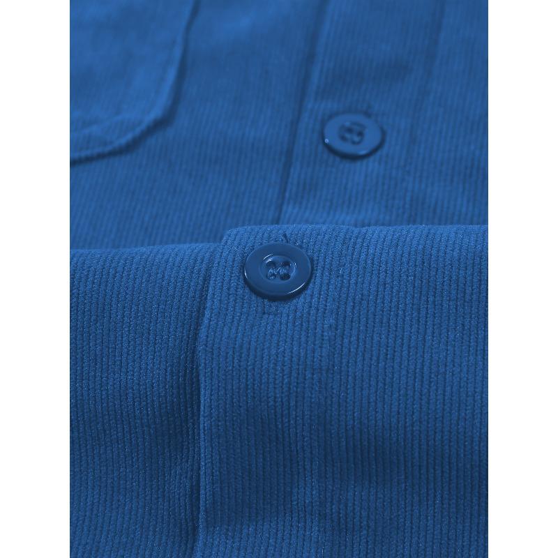 Men's Corduroy Button Down Pocket Short Sleeve Casual Shirt.