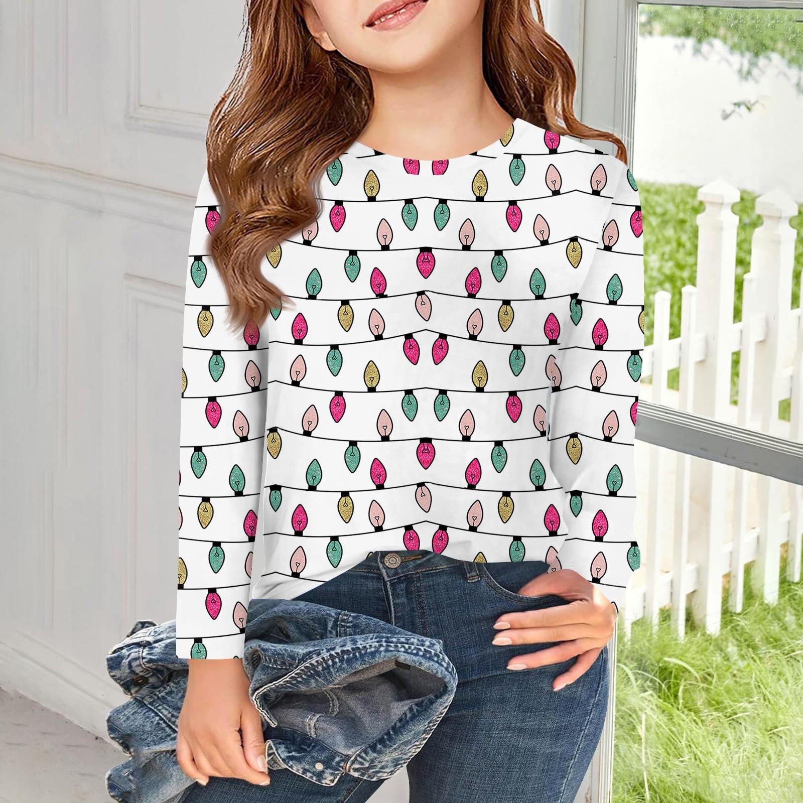 

Футболки с длинным рукавом для девочек, детские осенние топы с круглым вырезом, базовые футболки с винтажным графическим принтом, топы для детей 5–14 лет 160 белый