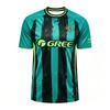 Men Print Soccer Jersey, Blue Black Stripe Short Sleeve Football T‑Shirt, Quick Dry Breathable Sports Fan Training Uniform Tops