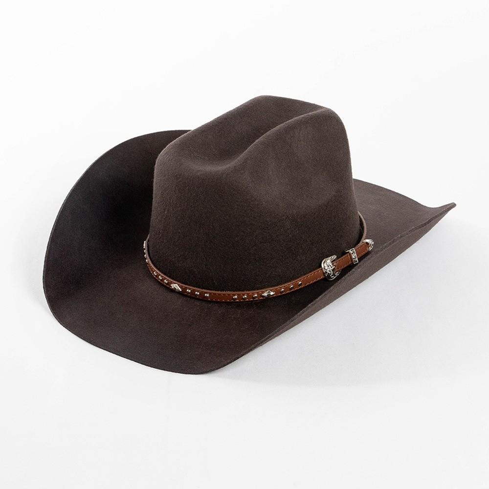 100% Wool Wool Cowboy Hat Wide Brim Studded Leather Band Wide Brim Fedora Hat Curling Brim Decorative Buckle Fashion Western Hat