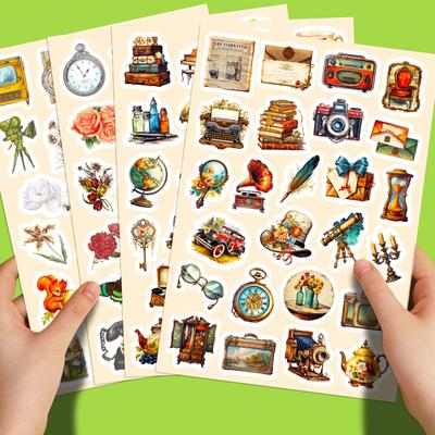 100 Stickers for Retro Stickers European and American Nostalgic Retro Objects Literary Patterns Stickers Stickers 4 Pictures