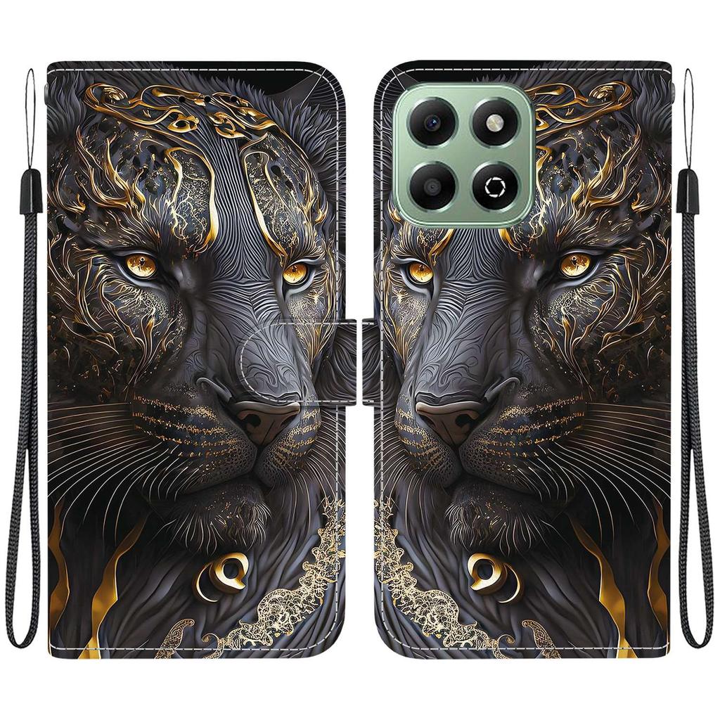 Handmade PU Leather Flip Case for Honor X6b Anti-Slip Shockproof Cover with Wrist Strap & Heart/Rose Cat Designs