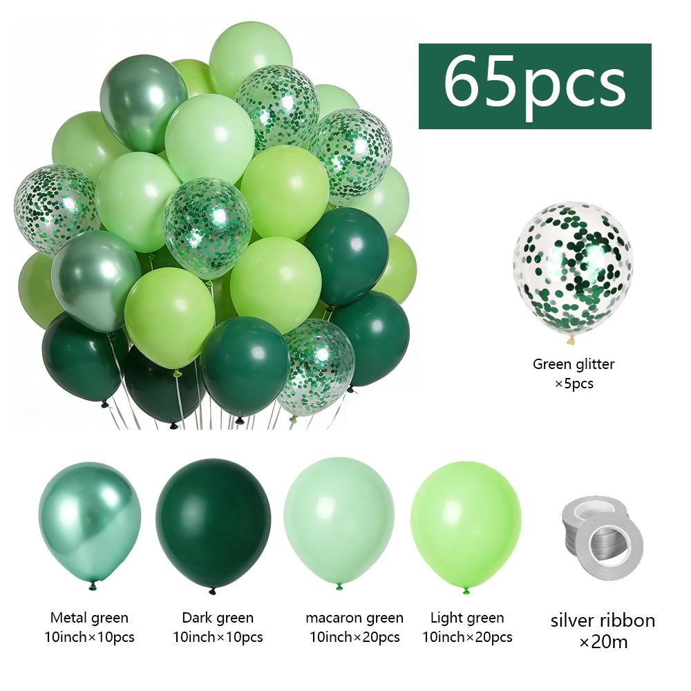

65Pcs Green Jungle Themed Series Metallic Green Confetti Balloons for Birthday Wedding Bridal Baby Shower Engagement Party Decor 10inch set