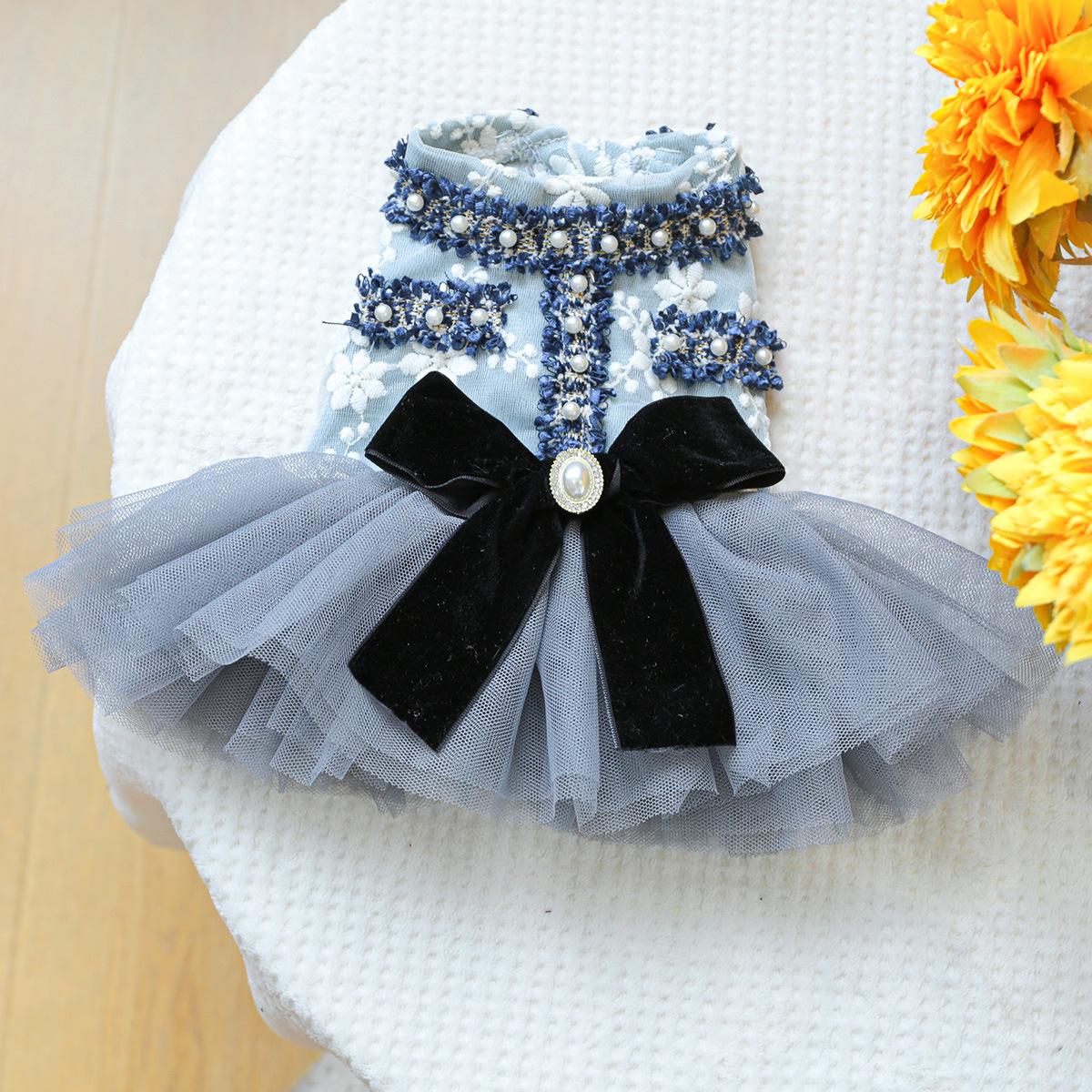 Pet Circle, Pet Clothing Dog Cat Clothing Clothing Spring and Autumn Grey and Blue Fragrant Skirt XL
