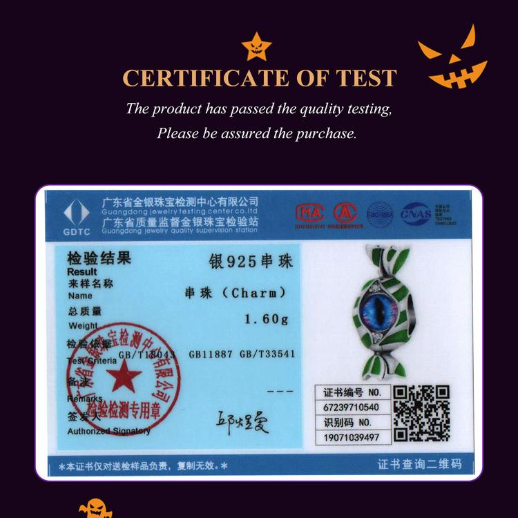 WOSTU 925 Sterling Silver Halloween Gift Skull & Heart Pendant Luminous Witch Charms Evil Eye Candy Beads Fit Bracelet DIY Neckace