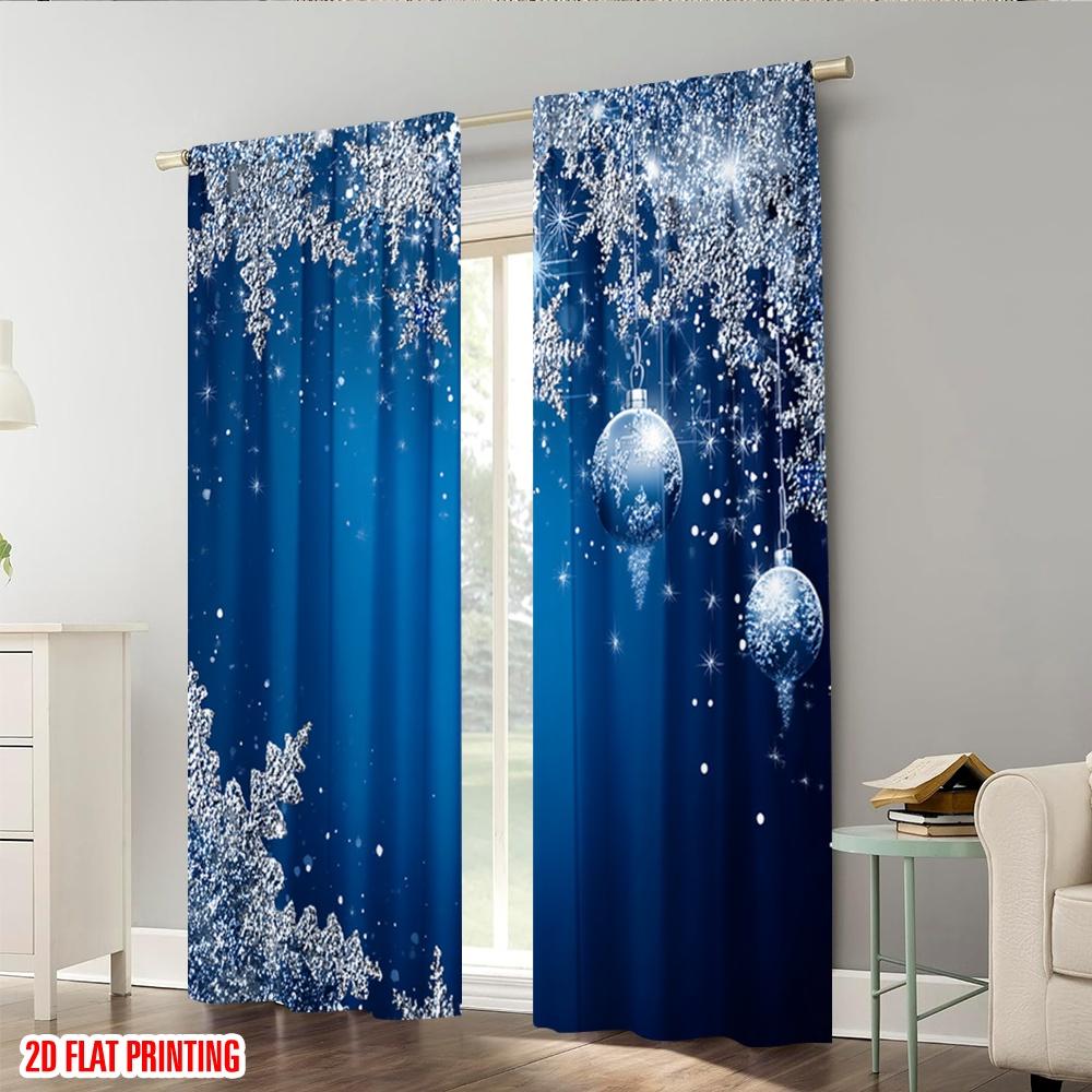 Contemporary Plane Printing Curtains Blue Pattern Polyester Fabric Without Rod Festive Use Bedroom Living Room Set Of 2 Made Sitting Decor