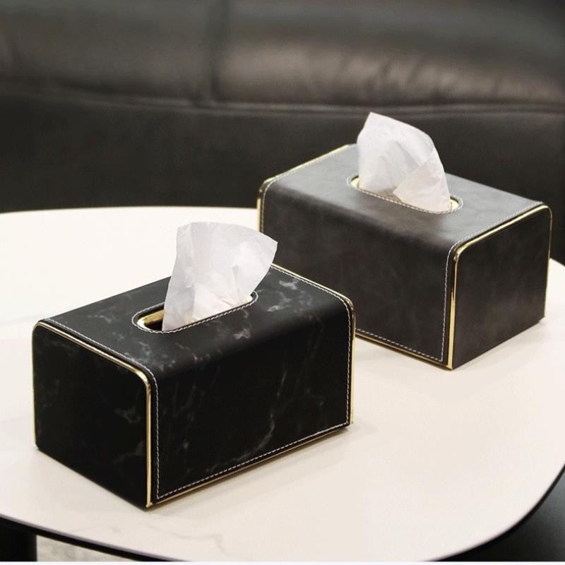 Luxury Tissue Box Leather Creativity Elegant Napkin Box Rectangular Aesthetic Art Tissue Boxes Home Office Napkin Organizer