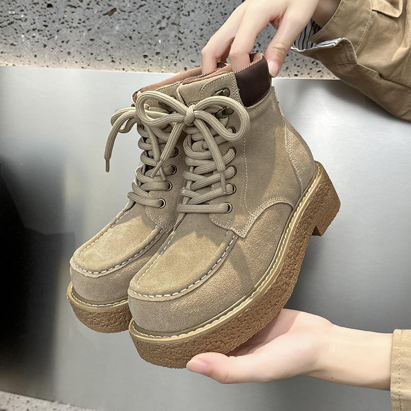 Leather Martin boots women's autumn and winter new retro British style short boots outdoor fashion casual big yellow boots women's