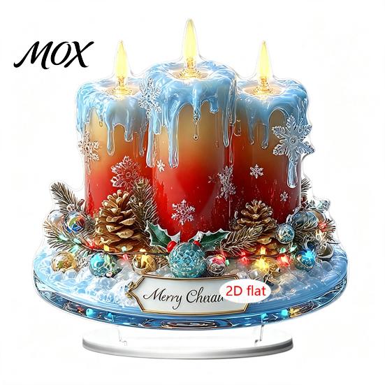 Decorative Holiday Figurines Christmas Candle Ornament, 2D Flat Acrylic Ornament with Base, Tree Decorations Snowman Reindeer Festive Table