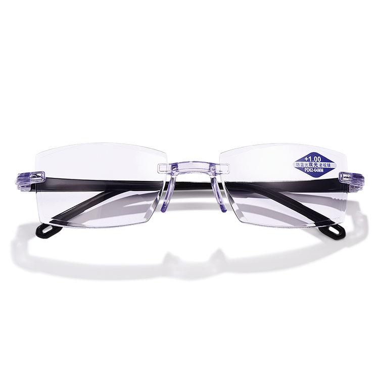 Rimless Progressive Multifocal Reading Glasses with Anti-blue Light and Diamond-cut Design