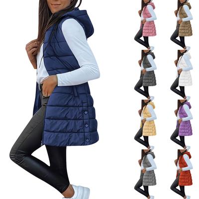 Damen Lange Weste Einfarbig Ärmellos Kapuze Winterweste Oberbekleidung Jacke Leichter Warmer Mantel Oberbekleidung