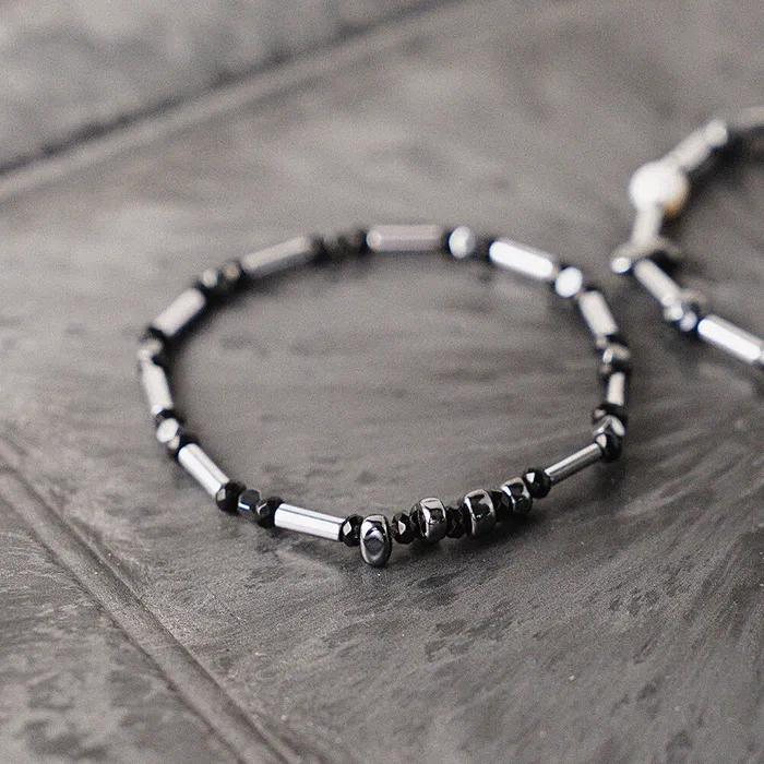Black Metal Cylinder Gemstone Bracelet (C2503AC1267_BK)