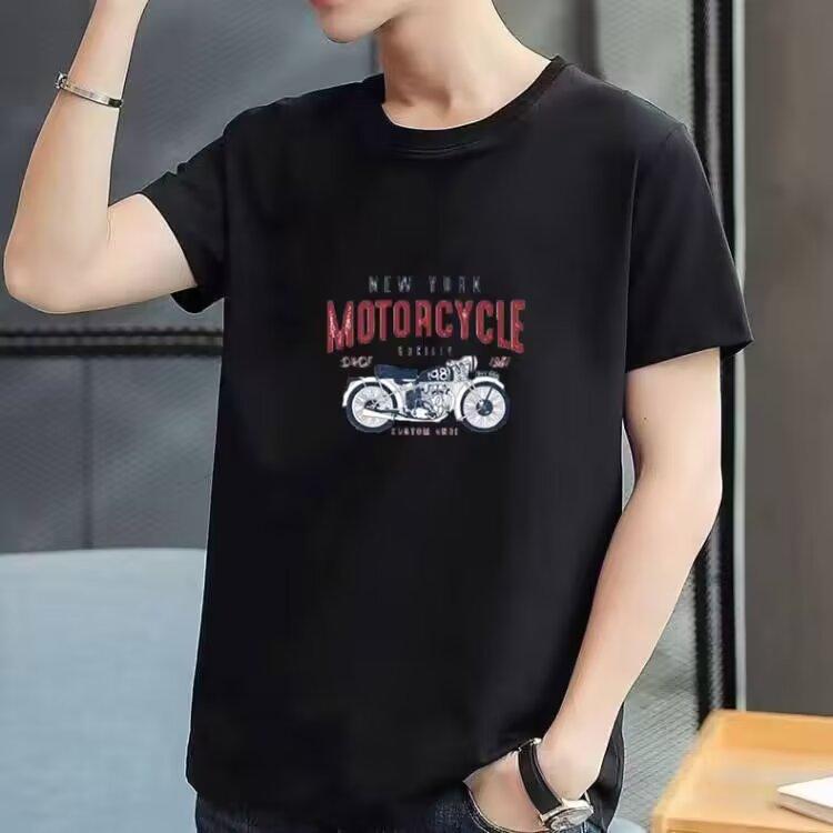 Spring and Summer T-shirt Men's Large Size Five-minute Sleeve Men's Short-sleeved Medium-sleeved Trend Motorbike Printing Tops