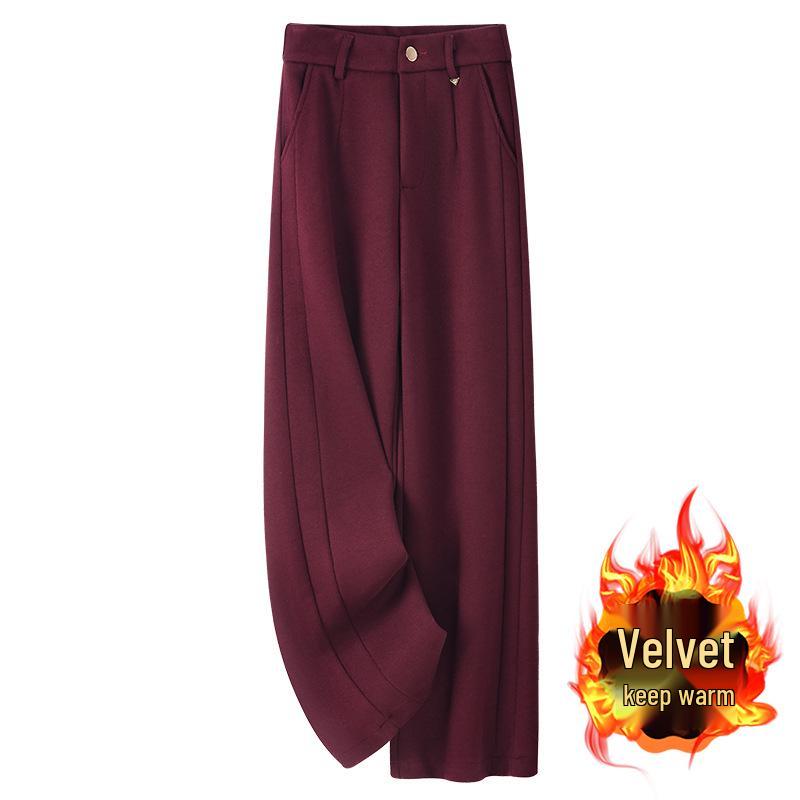 

Women s 2024 Fleece-lined Apricot Wool Pants - Wide-leg, Petite, Straight-leg for Autumn & Winter Medium