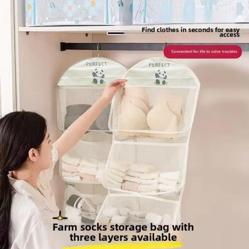 2/3-layer Mesh Storage Hanging Bag Space-saving Lightweight Durable Suitable For Bras Underwear Socks Durable
