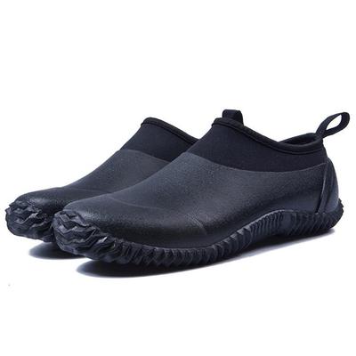 Men's and Women's Solid Color Low-Top Rubber Rain Boots - Neoprene Black Step-In Shoes