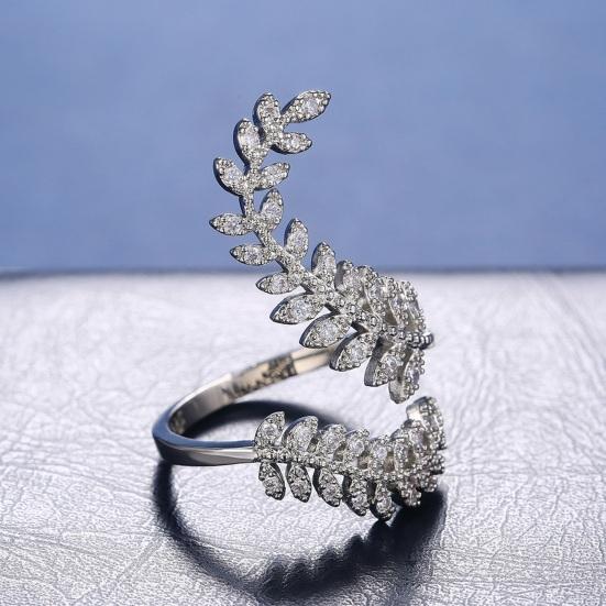 Women Finger Ring, Adjustable Olive Branch Design Ring, Micro-Setting Rhinestone Process Finger Ring for Jewelry Gift