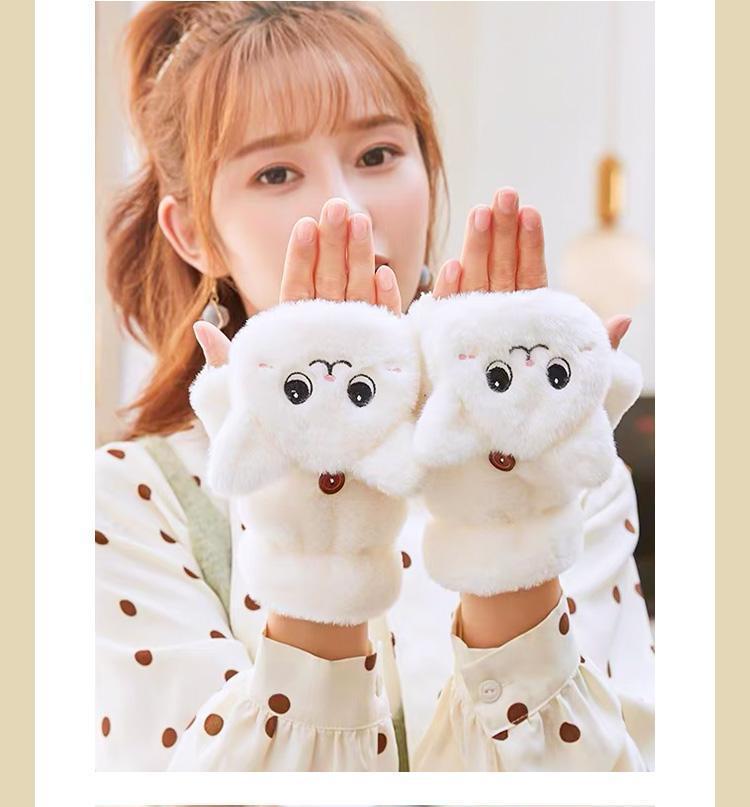 Women's Winter Cat Claw Gloves: Cute Half Finger Flip Top Fleece, Warm Plush for Students