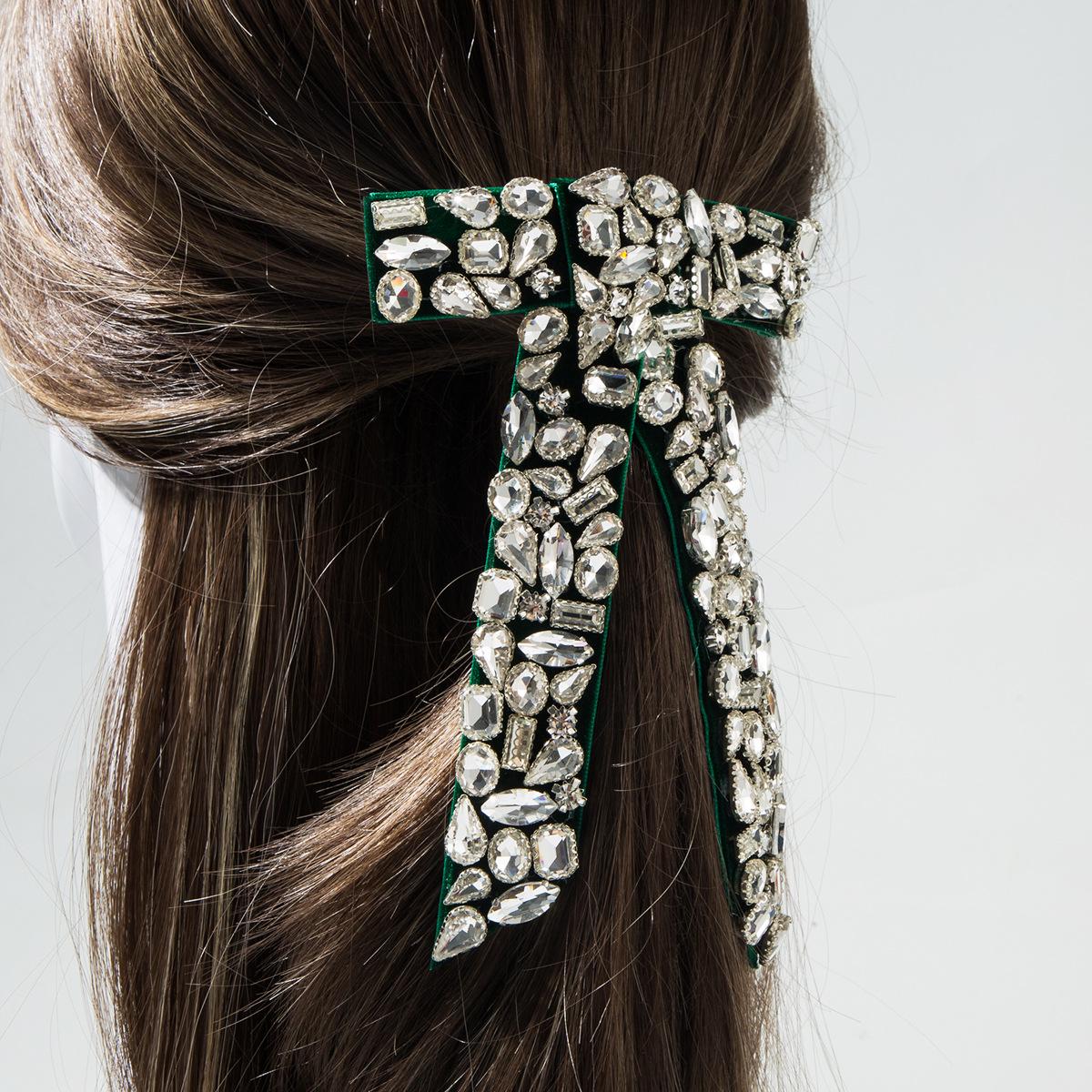 

Роскошная бархатная заколка-бантик с бриллиантами для вечеринок и танцев зелёный