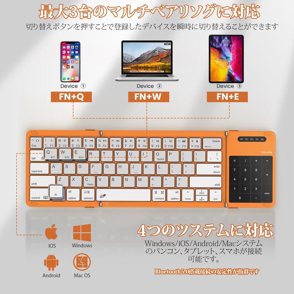 Latest Direct Foldable Wireless Keyboard for iPad and iPad Connects To 3 Devices Features Numeric Keypad Compatible with Includes Storage Bag and