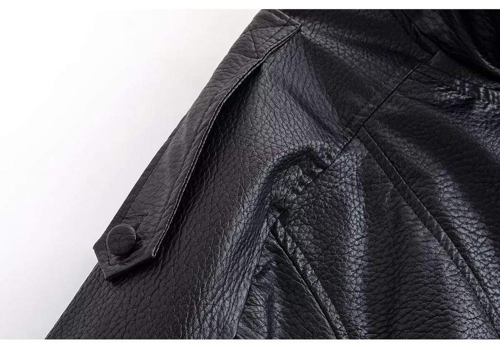 European Style Autumn/Winter Elegant Women's Lychee Pattern Leather Jacket